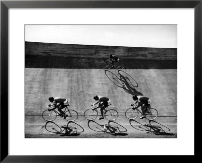 Bicycles Forming Distorted Designs On Track As Peddlers Grind Away In The 4,000 Meter Team Pursuit by Ralph Crane Pricing Limited Edition Print image