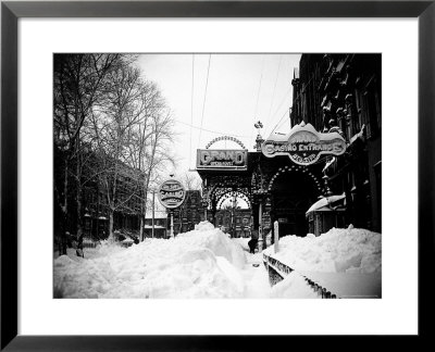 Snow Covered Exterior Of Grand Opera House At Elm Place And Fulton St. During Blizzard Of 1888 by Wallace G. Levison Pricing Limited Edition Print image