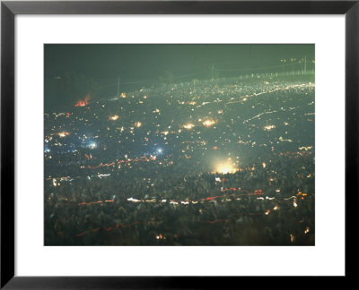 Long Exposure Of Huge Night Time Crowd, Showing Lights All Over, Woodstock Music And Art Fair by John Dominis Pricing Limited Edition Print image