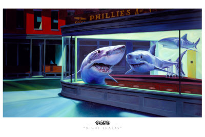 Night Sharks by Ron English Pricing Limited Edition Print image