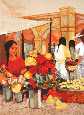 Marchande De Fleurs Au Perou by Eliane Thiollier Pricing Limited Edition Print image