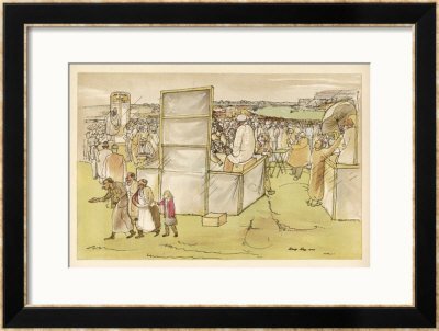 Scene At Epsom During Derby Day Where Crowds Gather Next To Several Bookmakers by William Gaunt Pricing Limited Edition Print image