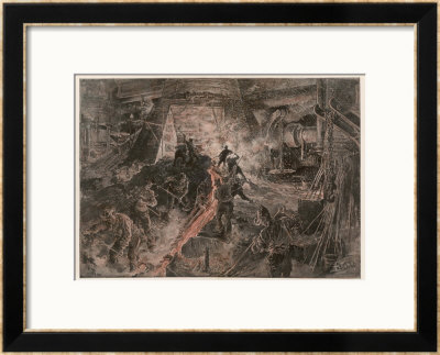 Ironworks At Birmingham, Tapping A Furnace And Running The Molten Metal Into Pigs by Henri Lanos Pricing Limited Edition Print image