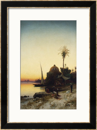 Arab Men Praying By The Nile At Sunset by Leon Bakst Pricing Limited Edition Print image