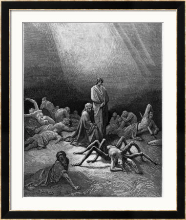 Virgil (70-19 Bc) And Dante Looking At The Spider Woman, Illustration From The Divine Comedy by Gustave Dore Pricing Limited Edition Print image