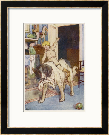 Peter Pan, Michael Rides On The Back Of The Dog Nana by Alice B. Woodward Pricing Limited Edition Print image