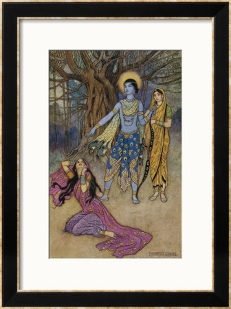 Rama The Seventh Avatar Of Vishnu Is Tempted By Shurpanakha A Rakshasa by Warwick Goble Pricing Limited Edition Print image
