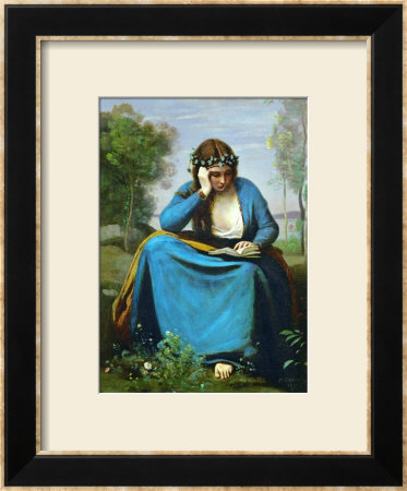 Girl Reading Crowned With Flowers Or Virgil's Muse by Jean-Baptiste-Camille Corot Pricing Limited Edition Print image