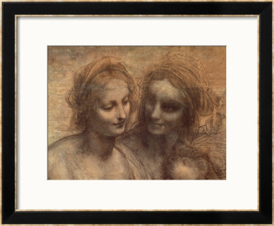 The Virgin And Child With Ss. Anne And John The Baptist, Detail Of Heads Of The Virgin And St. Anne by Leonardo Da Vinci Pricing Limited Edition Print image