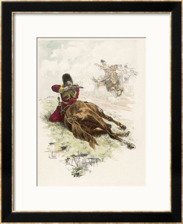 Circassian Soldier Of The Czar's Escort Uses His Horse As Cover During A Firefight by L. Vallet Pricing Limited Edition Print image