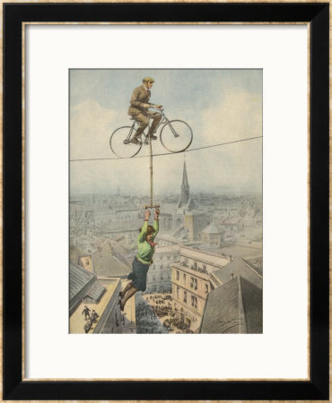 German Husband And Wife Team Perform A Dramatic Tightrope Cycling Act by Achille Beltrame Pricing Limited Edition Print image
