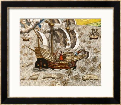 Flying Fish Meet In The Torrid Zone, From Americae Tertia Pars... by Theodor De Bry Pricing Limited Edition Print image