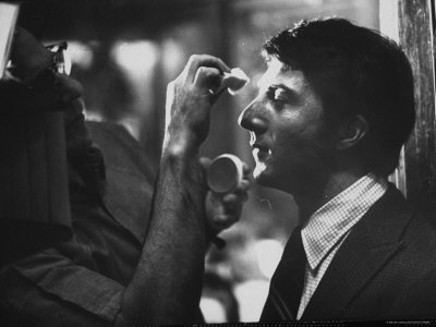 Actor Dustin Hoffman Having Make Up Applied On Location Of Filming Of John And Mary by John Dominis Pricing Limited Edition Print image