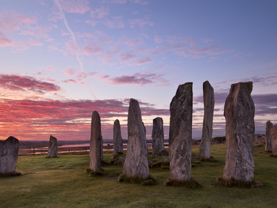 Fiery Clouds Above The Standing Stones Of Callanish At Sunrise In Autumn, Island Of Lewis, Outer He by Lizzie Shepherd Pricing Limited Edition Print image