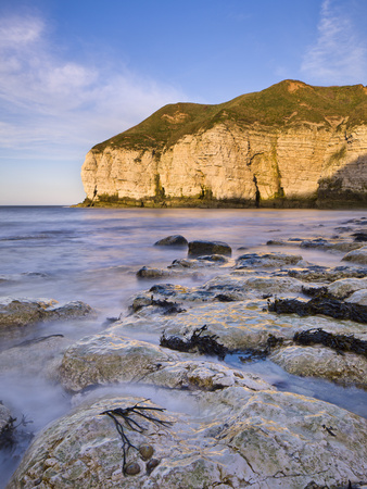 Smooth Polished Rocks On The Shore At Thornwick Bay, Looking Towards The Golden Cliffs Of Flamborou by Lizzie Shepherd Pricing Limited Edition Print image