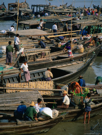 Local Boats Loading And Unloading Goods, Mawlamyaing, Mon State, Myanmar (Burma) by Bernard Napthine Pricing Limited Edition Print image
