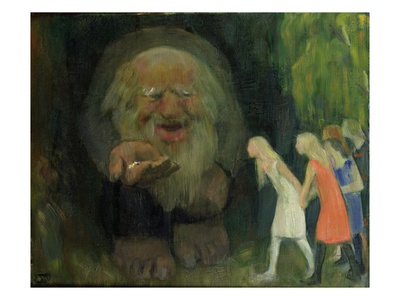 The Troll Lured The Girls With Gold (Oil On Canvas) by Erik Theodor Werenskiold Pricing Limited Edition Print image