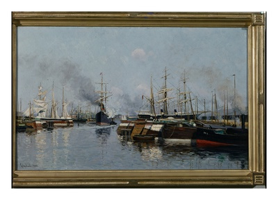 Ships In The Harbour, 1884 (Oil On Canvas by Johannes Martin Grimelund Pricing Limited Edition Print image
