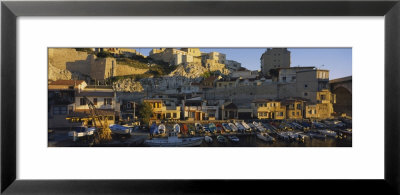 Boats Moored At A Harbor With Houses In The Background, Vallon Des Auffes, Marseille, France by Panoramic Images Pricing Limited Edition Print image