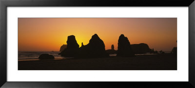 Silhouette Of Rock Formations At Sunset, Pacific Ocean, Boardman State Park, Oregon, Usa by Panoramic Images Pricing Limited Edition Print image