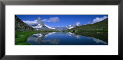 Reflection Of Mountains In Water, Riffelsee, Matterhorn, Switzerland by Panoramic Images Pricing Limited Edition Print image