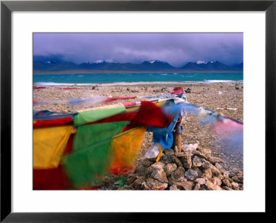 Prayer Flags On Shore Of Namtso Lake, Damxung, China by Anthony Plummer Pricing Limited Edition Print image