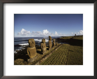 Volcanic Rock Statues, Called Moai, Stand In A Row On Ahu Akivi by James P. Blair Pricing Limited Edition Print image