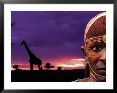 Maasai Warrior With Sunset On The Serengeti, Kenya by Bill Bachmann Pricing Limited Edition Print image