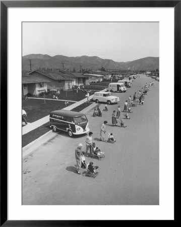 Diaper Service Trucks And Mothers With Babies They Service Line Street by Ralph Crane Pricing Limited Edition Print image