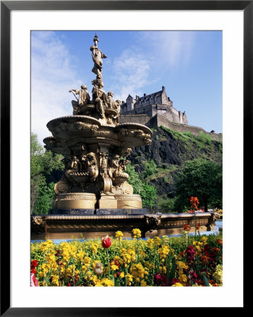Castle And Princes Street Garden Fountain, Edinburgh, Lothian, Scotland, United Kingdom by Neale Clarke Pricing Limited Edition Print image