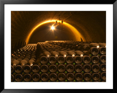 Champagne Bottles In Vaulted Cellar, Champagne Deutz, Ay, Vallee De La Marne, Ardennes, France by Per Karlsson Pricing Limited Edition Print image