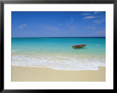 Boat Moored Near Beach, Caribbean Sea, West Indies by John Miller Pricing Limited Edition Print image