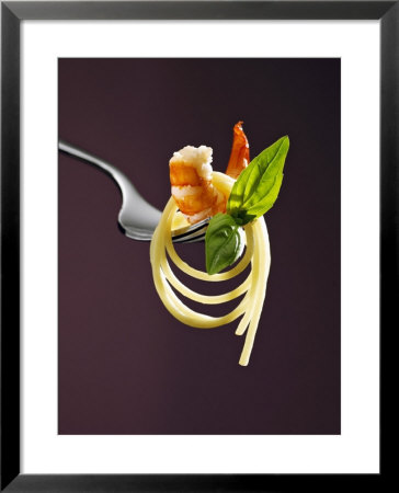 Spaghetti With Shrimp And Basil On A Fork by Kai Stiepel Pricing Limited Edition Print image