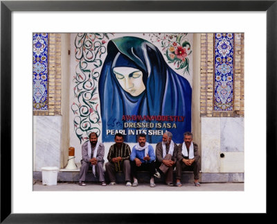 A Group Of Men Sitting In Front Of A Mural In The Courtyard Of The Tomb Of Prophet Daniel, Iran by Patrick Syder Pricing Limited Edition Print image