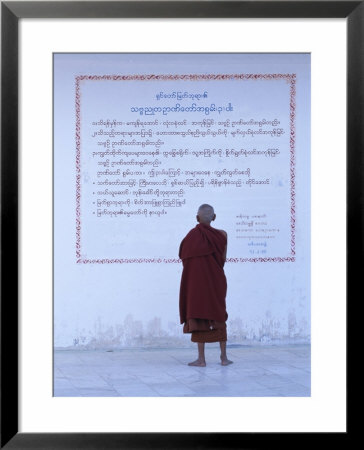Monk Reading Burmese Wall Script, Shwedagon, Yangon (Rangoon), Myanmar (Burma), Asia by Gavin Hellier Pricing Limited Edition Print image