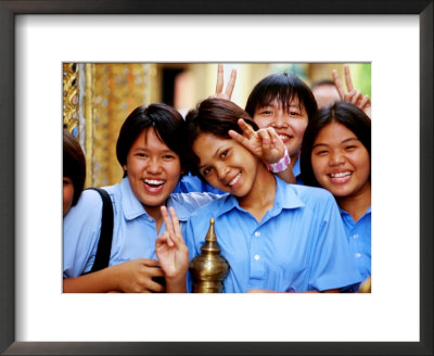 Schoolgirls At Wat Pho Celebrating Buddha Day, Ratanakosin, Bangkok, Thailand by Ray Laskowitz Pricing Limited Edition Print image