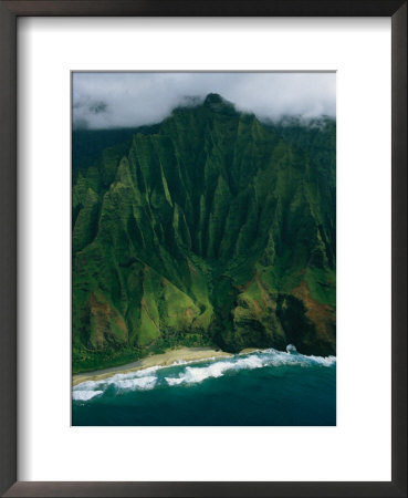 Aerial View Of A Beach At The Base Of A Lush South Pacific Mountain by Ira Block Pricing Limited Edition Print image