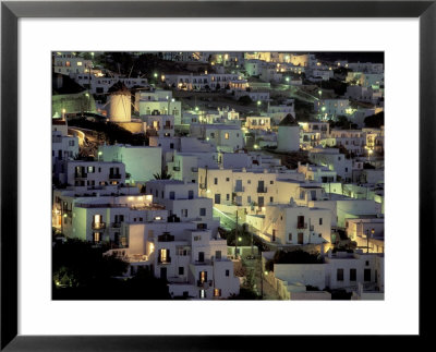 Hilltop Buildings At Night, Mykonos, Cyclades Islands, Greece by Walter Bibikow Pricing Limited Edition Print image