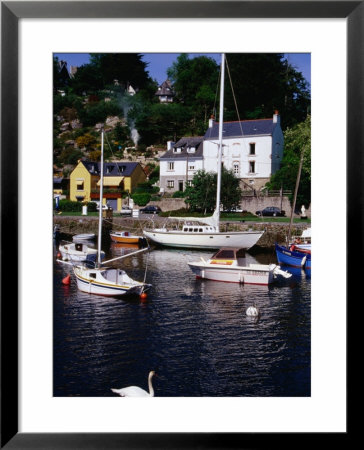 Swan And Boats On River At Pont Aven, Brittany, France by Diana Mayfield Pricing Limited Edition Print image
