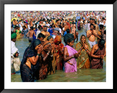 Pilgrims Making Pura Or Blessing At Sangam, Sacred Meeting Place Of Three Sacred Rivers, India by Paul Beinssen Pricing Limited Edition Print image