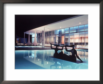 Architect Oscar Niemeyer's Presidential Swimming Pool In Brasilia At Night by Dmitri Kessel Pricing Limited Edition Print image