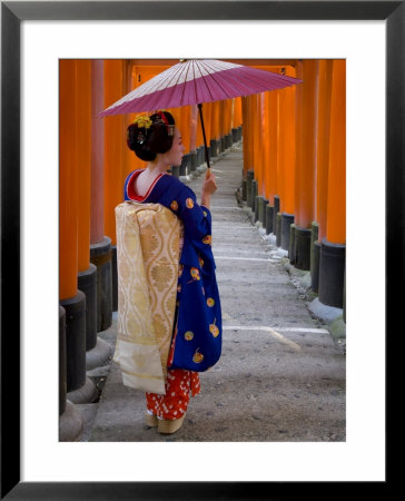Portrait Of A Geisha Holding An Ornate Umbrella At Fushimi-Inari Taisha Shrine, Honshu, Japan by Gavin Hellier Pricing Limited Edition Print image