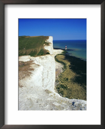 Lighthouse And Chalk Cliffs Of Beachy Head Near Eastbourne From The South Downs Way, East Sussex by David Hughes Pricing Limited Edition Print image