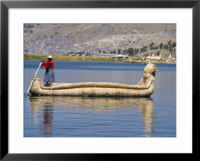 Traditional Uros (Urus) Reed Boat, Islas Flotantas, Reed Islands, Lake Titicaca, Peru by Tony Waltham Pricing Limited Edition Print image