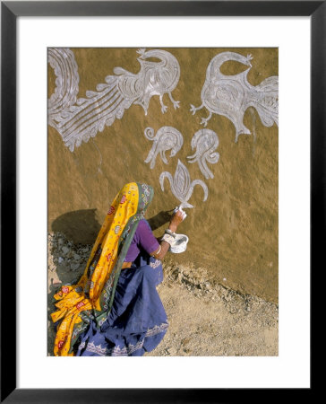 Woman Painting Designs On Her House, Tonk Region, Rajasthan State, India by Bruno Morandi Pricing Limited Edition Print image
