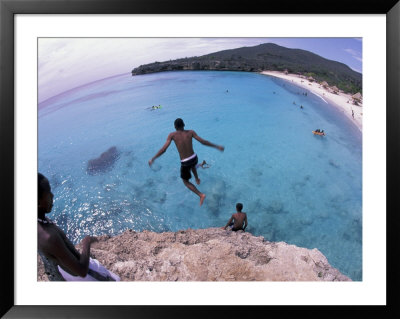 Cliff Jumping, Playa Abou, Playa Kanepa, Curacao by Michele Westmorland Pricing Limited Edition Print image