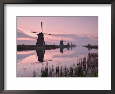 Windmills At Kinderdijk At Dawn, Near Rotterdam, Holland, The Netherlands by Gary Cook Pricing Limited Edition Print image