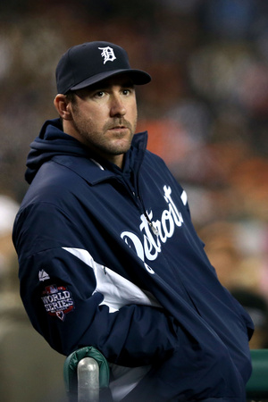 Detroit, Mi - October 28: Detroit Tigers V San Francisco Giants - Justin Verlander by Ezra Shaw Pricing Limited Edition Print image