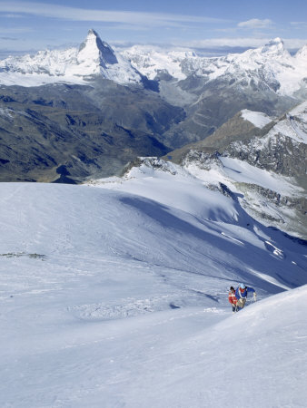 Mountain Climbers In The Snow. The Matterhorn Is In The Background by Thomas J. Abercrombie Pricing Limited Edition Print image