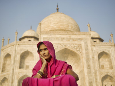 Indian Woman In Front Of The Taj Mahal by Scott Stulberg Pricing Limited Edition Print image